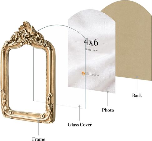 eletecpro 4x6 Arch Vintage Picture Frame with Glass Cover, Antique Ornate Gold Photo Frame 4 x 6 for Tabletop or Wall Hanging, Vintage Gold in Saudi Arabia
