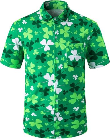 Men St.Patrick's Day Shirt Casual Button Down Hawaiian Beach Short Sleeves Shirts in Saudi Arabia