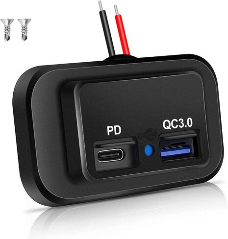 منفذ USB 48 وات 12 فولت/24 فولت RV، مزدوج PD3.0 نوع C (USB C) وQC3.0 USB-A سريع لوحة منفذ تثبيت على الحائط للسيارات مقبس USB للسيارة RV Marine Boat ATV دراجة نارية شاحنة عربة جولف in Kuwait