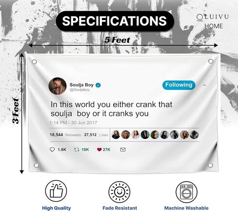 3x5 Feet In This World You Either Crank That Soulja Boy Polyester Flag with 4 Brass Grommets - Funny Poster Wall for College Dorm Room Decor - Cool Motivational Single Sided Poster for Men and Woomen in Saudi Arabia