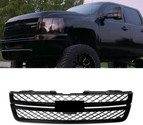 MIC Front Grille Grill Compatible with Silverado 2500 HD 3500 HD 2011-2014 (Gloss Black Trim) in Saudi Arabia