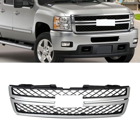 MIC Front Grille Grill Compatible with Silverado 2500 HD 3500 HD 2011-2014 (Gloss Black Trim) in Saudi Arabia