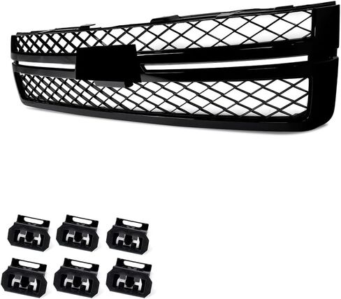 MIC Front Grille Grill Compatible with Silverado 2500 HD 3500 HD 2011-2014 (Gloss Black Trim) in Saudi Arabia