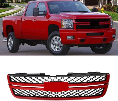 MIC Front Grille Grill Compatible with Silverado 2500 HD 3500 HD 2011-2014 (Gloss Black Trim) in Saudi Arabia