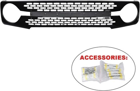 PENSUN Front Grille Fit For 2021-2023 Ford Bronco Grill Gloss Black W/Letters Bumper Mesh in Saudi Arabia