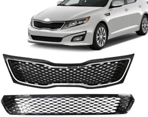 متوافق مع 2014-2015 LX/EX Kia Optima الشبكة الأمامية العلوية كروم/الشبكة السفلية المصد 2 قطعة in Kuwait