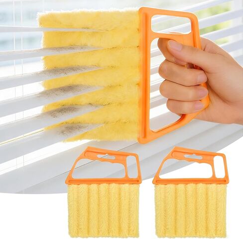 2 Pack Venetian Blind Cleaner Tool, Wet Dry Duster for Blinds with Ergonomic Handle, Washable Microfiber Window Shutter Cleaning Brush, Handheld Damp Dust Sponge for Home Office, Yellow in Saudi Arabia