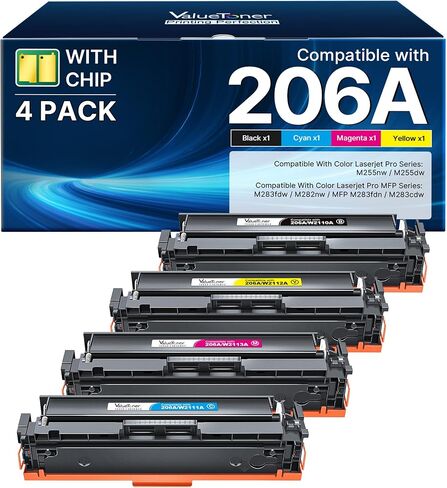 خرطوشة حبر 206A مكونة من 4 عبوات - M283fdw M283cdw بديلة متوافقة لـ HP 206A 206X، تعمل مع HP Color LaserJet Pro MFP M283fdw M283cdw M255dw M282 M283 M255 | W2110A (أسود سماوي أصفر أرجواني) in Saudi Arabia
