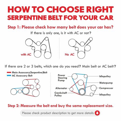 MOCA 4PK880 & 6PK1035 EPDM Serpentine Belt fits for Lexus 1999-2003 ES300 3.0L, 2004-2006 ES330 3.3L, for Toyota 1995-2004 Avalon 3.0L, 1999-2006 Camry 3.0L, 2001-2003 Highlander 3.0L in Kuwait