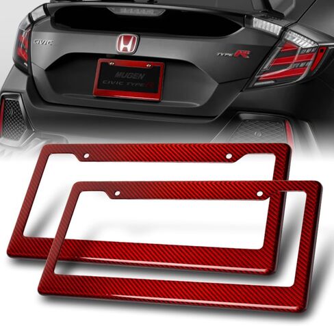 W-POWER, Real Carbon Fiber Universal Auto Parts Accessories Car License Plate Frame Cover, USA/CAN Size, 2 Holes Licenses Plates Frames for USA/CAN Vehicles (Type-2 Red - 1pcs) in Saudi Arabia