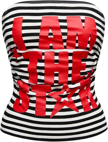 SOLY HUX Women's Y2k Striped Graphic Tube Top Strapless Fitted Bandeau Crop Tops Street Wear in Saudi Arabia