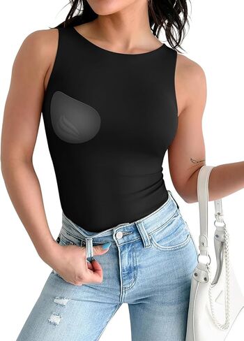 PINKMSTYLE Built in Bra Tank Tops for Women Boat Neck Double Lined Top Slim Fit Classy Sleeveless Going Out Tops in Saudi Arabia