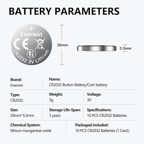CR2032 Batteries 10 Pack - 2032 Lithium 240 mAh 3v Cell Battery Bitter Coating, Coin Batteries Compatible with AirTag, Watch, Car Remote, Key Fob in Saudi Arabia
