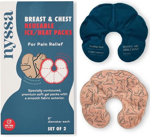 عبوات الثدي والصدر من نيسا - عبوات ثلج/حرارة قابلة لإعادة الاستخدام لتخفيف آلام الثدي والرضاعة الطبيعية والضخ والتخفيف الجراحي - وسادات معالجة حرارية أو باردة للثدي، عبوتان (مجموعة من قطعتين) in Kuwait