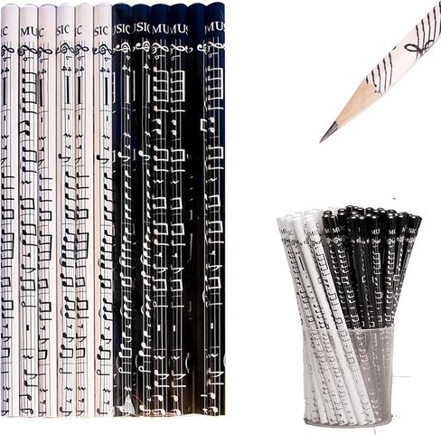 12Pcs Music Pencils for Adults, Music Note Pencils with Eraser, Black White Woodcase Pencil for Musician Composer Gift Office Supplies in Kuwait