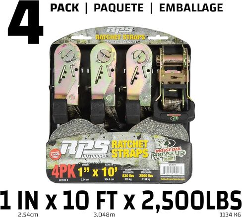 RPS Outdoors SI-2071 Mossy Oak Break-Up Infinity Camo 1" x 10' Ratchet Tie Down Straps (830 lb Safe Working Load / 2,500 lb Tension Strength), 4 Pack in Saudi Arabia