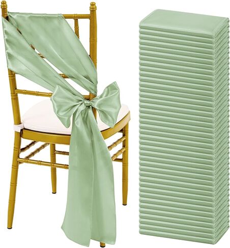 60 PCS Sage Green Satin Chair Sashes, Ties Bows Designed Sashes for Washable Reusable Chair Covers Supplies for Wedding Reception Events Banquets Party Hotel Event Aisle Decorations (7 x 108 inch) in Kuwait