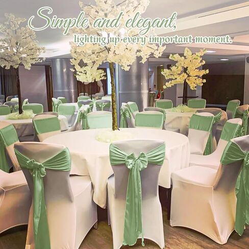 60 PCS Sage Green Satin Chair Sashes, Ties Bows Designed Sashes for Washable Reusable Chair Covers Supplies for Wedding Reception Events Banquets Party Hotel Event Aisle Decorations (7 x 108 inch) in Kuwait