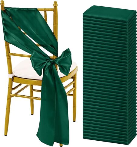 60 PCS Sage Green Satin Chair Sashes, Ties Bows Designed Sashes for Washable Reusable Chair Covers Supplies for Wedding Reception Events Banquets Party Hotel Event Aisle Decorations (7 x 108 inch) in Kuwait