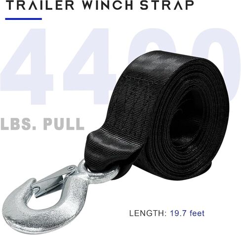 Boat Trailer Winch Strap with Hook, 2" x 20' Strengthened Polyester Emergency Towing Rope, 10000 lbs Heavy Duty Hand Crank Strap Replacement for Towing Jet Ski Truck SUV ATV in Kuwait