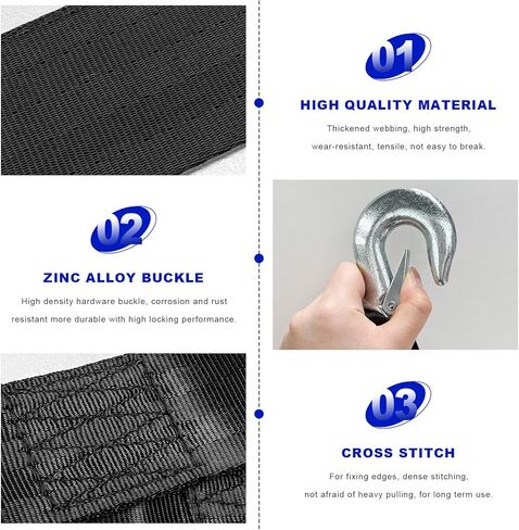 Boat Trailer Winch Strap with Hook, 2" x 20' Strengthened Polyester Emergency Towing Rope, 10000 lbs Heavy Duty Hand Crank Strap Replacement for Towing Jet Ski Truck SUV ATV in Kuwait