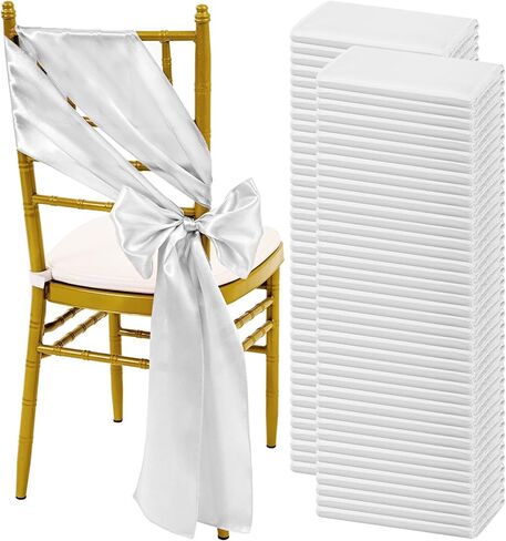 60 PCS Sage Green Satin Chair Sashes, Ties Bows Designed Sashes for Washable Reusable Chair Covers Supplies for Wedding Reception Events Banquets Party Hotel Event Aisle Decorations (7 x 108 inch) in Kuwait
