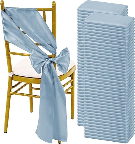 60 PCS Sage Green Satin Chair Sashes, Ties Bows Designed Sashes for Washable Reusable Chair Covers Supplies for Wedding Reception Events Banquets Party Hotel Event Aisle Decorations (7 x 108 inch) in Kuwait