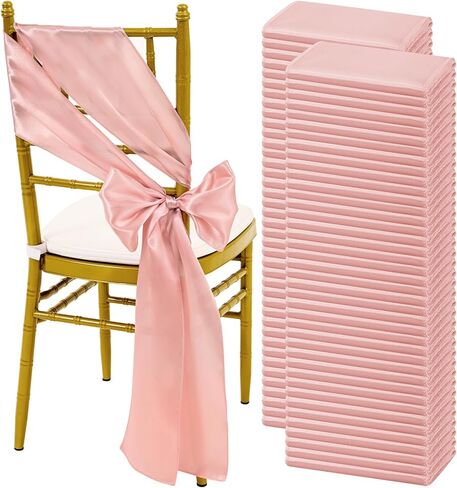 60 PCS Sage Green Satin Chair Sashes, Ties Bows Designed Sashes for Washable Reusable Chair Covers Supplies for Wedding Reception Events Banquets Party Hotel Event Aisle Decorations (7 x 108 inch) in Kuwait