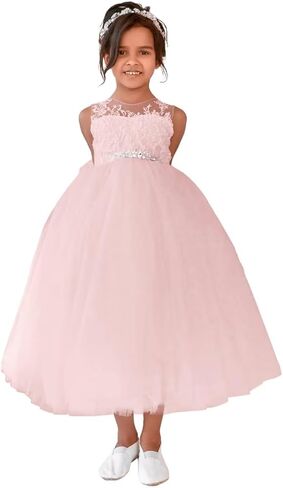 Lace Tulle Flower Girl Dress Kids Wedding Princess Dress Applique Bow-Knot Birthday Party Prom Ball Gowns Dresses in Kuwait