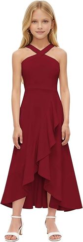 dideyttawl Halter Junior Bridesmaid Dresses Chiffon Ruffle Flowy Flower Girl Dress for Wedding Party Pageant Gown YCY100 in Kuwait