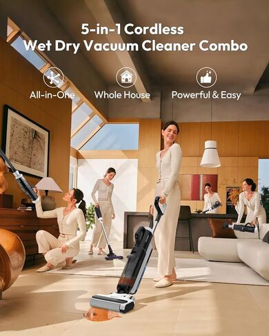 Cordless Wet Dry Vacuum Cleaner for Home, Electric Mop Vac with Self Cleaning System, Vacuum & Mop & Wash All in One for Hardwood Floors/Carpet/Tile, Powerful Suction and Long Run Time in Kuwait