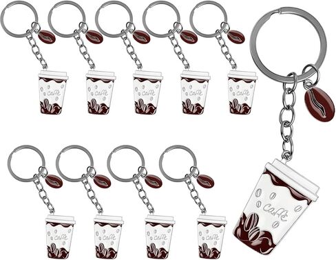 10 Pcs Metal Coffee Cup Keychain, Cute Coffee Lover Gifts for Women and Men, Espresso Bean Bag Charm Decor for Backpack Purse Car Keys in Saudi Arabia