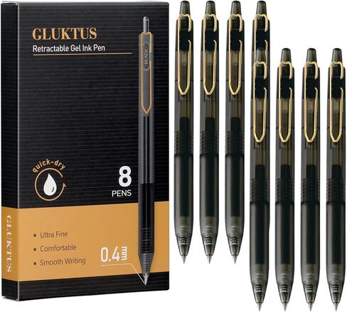 Gel Ink Rollerball Pens 0.4mm Fine Point Smooth Writing, Clear Black Barrels,Black Ink,Pack of 8 in Saudi Arabia
