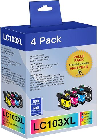 LC103XL Compatible for Brother LC103 Ink Cartridges LC101 Work with Brother MFC-J870DW MFC-J6920DW MFC-J450DW MFC-J6520DW Printer (Black Cyan Magenta Yellow, 4 Pack) in Kuwait