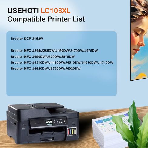 LC103XL Compatible for Brother LC103 Ink Cartridges LC101 Work with Brother MFC-J870DW MFC-J6920DW MFC-J450DW MFC-J6520DW Printer (Black Cyan Magenta Yellow, 4 Pack) in Kuwait