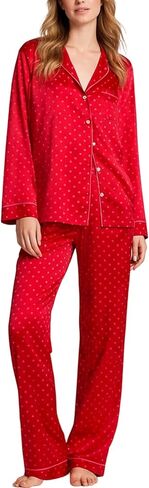Bocymolay Women Polka Dot Pajamas Set Silk Satin Long Sleeve Shirts Pants 2 Piece Pj Sets Sleepwear Loungewear in Kuwait