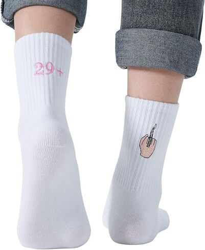30th birthday embroidered socks,Socks happy 30", funny gift for the 30th birthday, embroidery with 29+ middle fingers,white for women in Kuwait