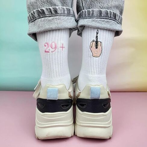 30th birthday embroidered socks,Socks happy 30", funny gift for the 30th birthday, embroidery with 29+ middle fingers,white for women in Kuwait