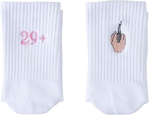 30th birthday embroidered socks,Socks happy 30", funny gift for the 30th birthday, embroidery with 29+ middle fingers,white for women in Kuwait