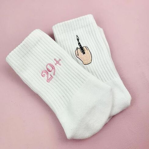 30th birthday embroidered socks,Socks happy 30", funny gift for the 30th birthday, embroidery with 29+ middle fingers,white for women in Kuwait