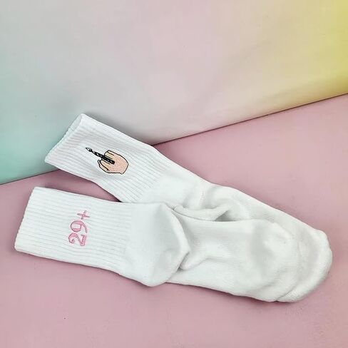 30th birthday embroidered socks,Socks happy 30", funny gift for the 30th birthday, embroidery with 29+ middle fingers,white for women in Kuwait