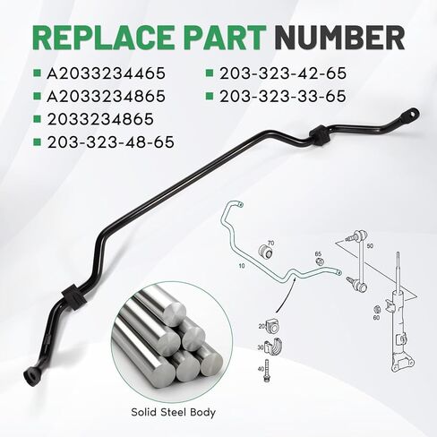 قضيب تثبيت التعليق الأمامي مناسب لـ 2001-2009 Mercedes-Benz C-Class (C230/C320/C240/C350/C280/C32 AMG) W203 & CLK-Class (CLK500/CLK350/CLK55 AMG) W209، استبدل A2033234465 Anti-Roll Sway in Kuwait