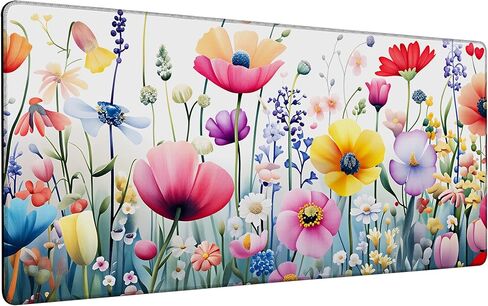 Colorful Wild Watercolor Flowers Large Extended Gaming Mouse Pad with Stitched Edges,35.4 x 15.7 Inch Non-Slip Rubber Base Mouse Pad for Office, Computer, Keyboard, Laptop and Home Desk in Saudi Arabia