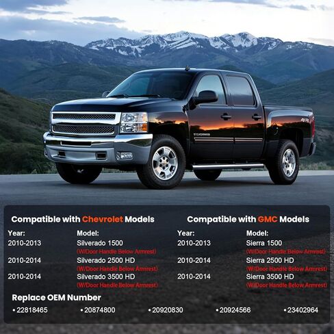 22818465 طقم إصلاح مسند ذراع لوحة باب مقعد السائق الأمامي الأيسر لسيارة Chevy Silverado/GMC Sierra 1500 2500HD 3500HD 2010-2014، مقبض الإصدار موجود أسفل مسند الذراع، 17 بوصة، أسود in Kuwait