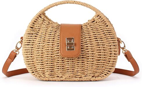حقائب يد كروس من القش للنساء محفظة يد للشاطئ صيفية بمقبض علوي وحزام كتف قابل للفصل 2025 in Kuwait