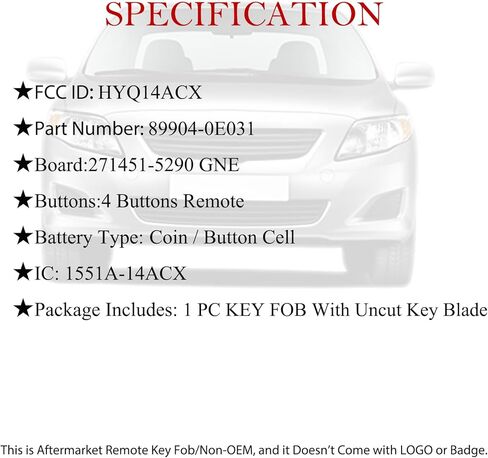 MechanMagic مفتاح ذكي فوب استبدال عن بعد يناسب RX350 RX450 RX450H CT200H GX460 LX570 2008 2009 2010 2011 2012 2013 2014 2015 HYQ14ACX P/N:89904-48191 271451-5290 جي إن إي 4 أزرار in Saudi Arabia