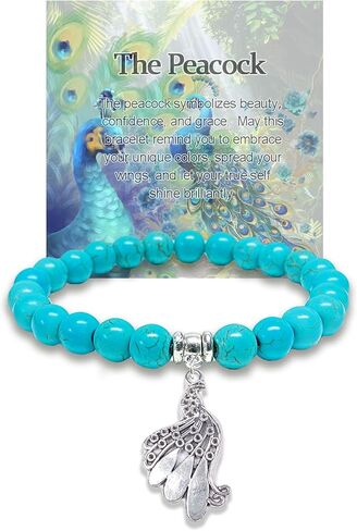 سوار الطاووس للنساء - مجوهرات فيروزية مع بطاقة رسالة، هدايا ملهمة لمحبي الطاووس in Kuwait