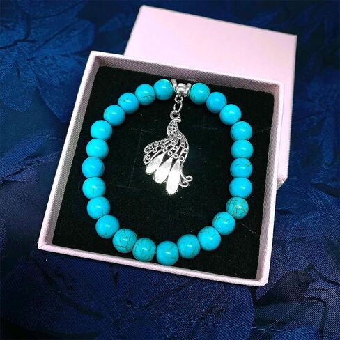 سوار الطاووس للنساء - مجوهرات فيروزية مع بطاقة رسالة، هدايا ملهمة لمحبي الطاووس in Kuwait
