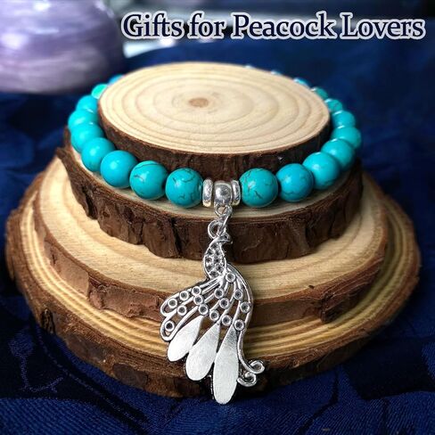 سوار الطاووس للنساء - مجوهرات فيروزية مع بطاقة رسالة، هدايا ملهمة لمحبي الطاووس in Kuwait