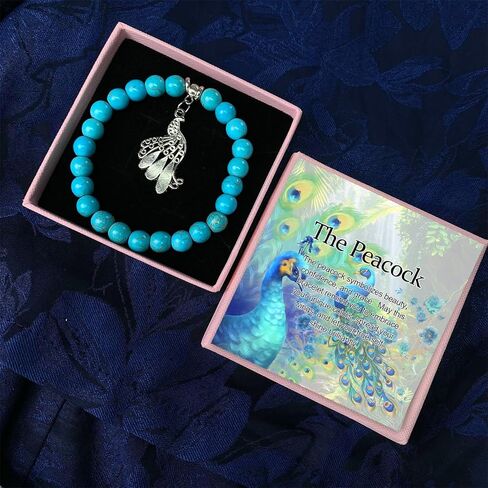 سوار الطاووس للنساء - مجوهرات فيروزية مع بطاقة رسالة، هدايا ملهمة لمحبي الطاووس in Kuwait